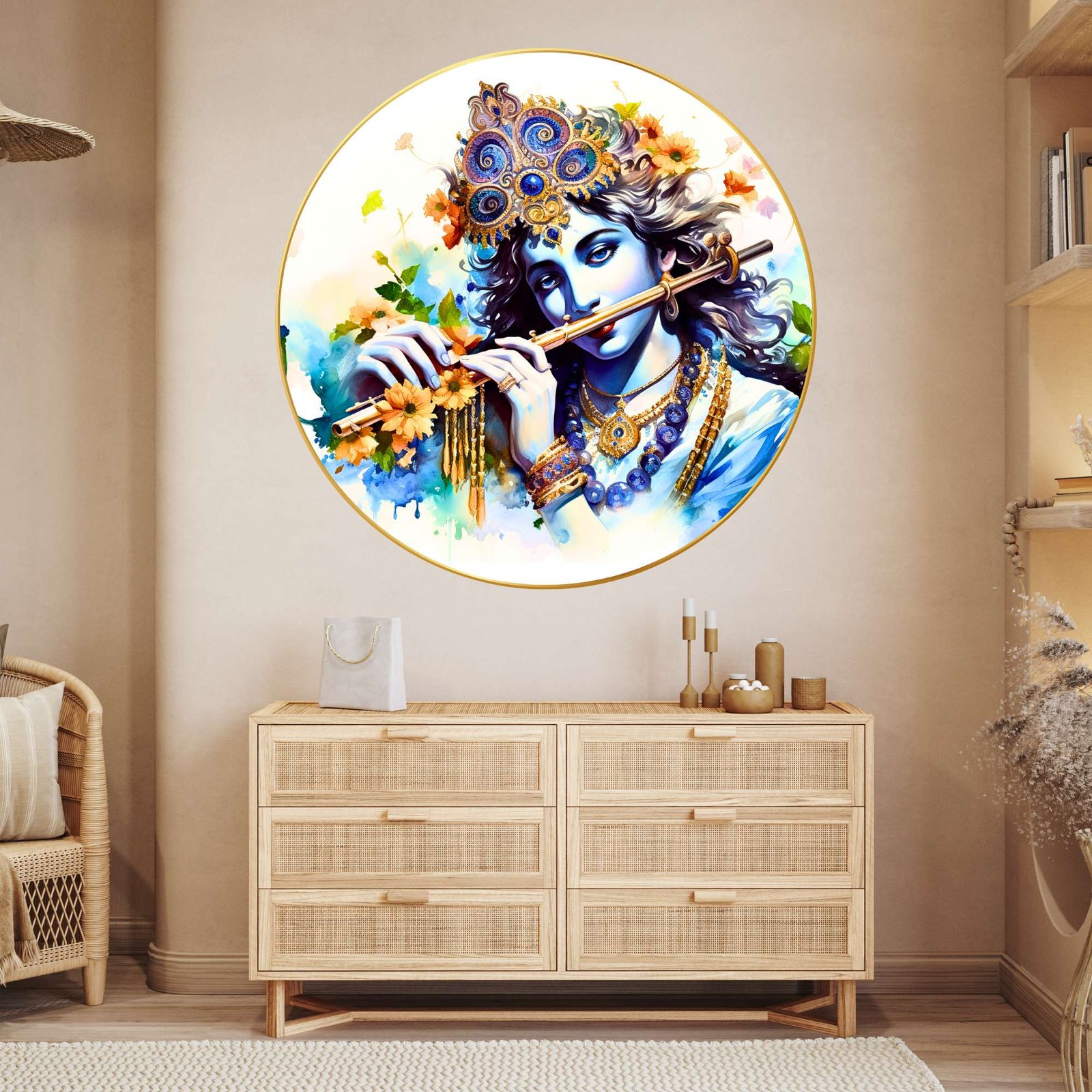 Wall Painting for Wall Decoration with Frame Sparkle Glossy Round Golden Framed Large Painting Office, Living Room, Bedroom, Home Decoration - Image 4